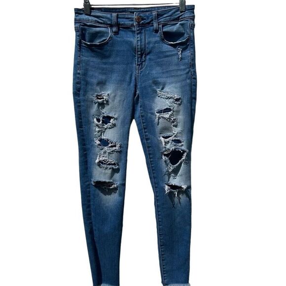 American Eagle Jeans Women’s 6 Short Hi-Rise Jegging Super Stretch Distressed - Picture 6 of 11